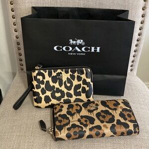 2pc Coach Cheetah Wallet and Wristlet